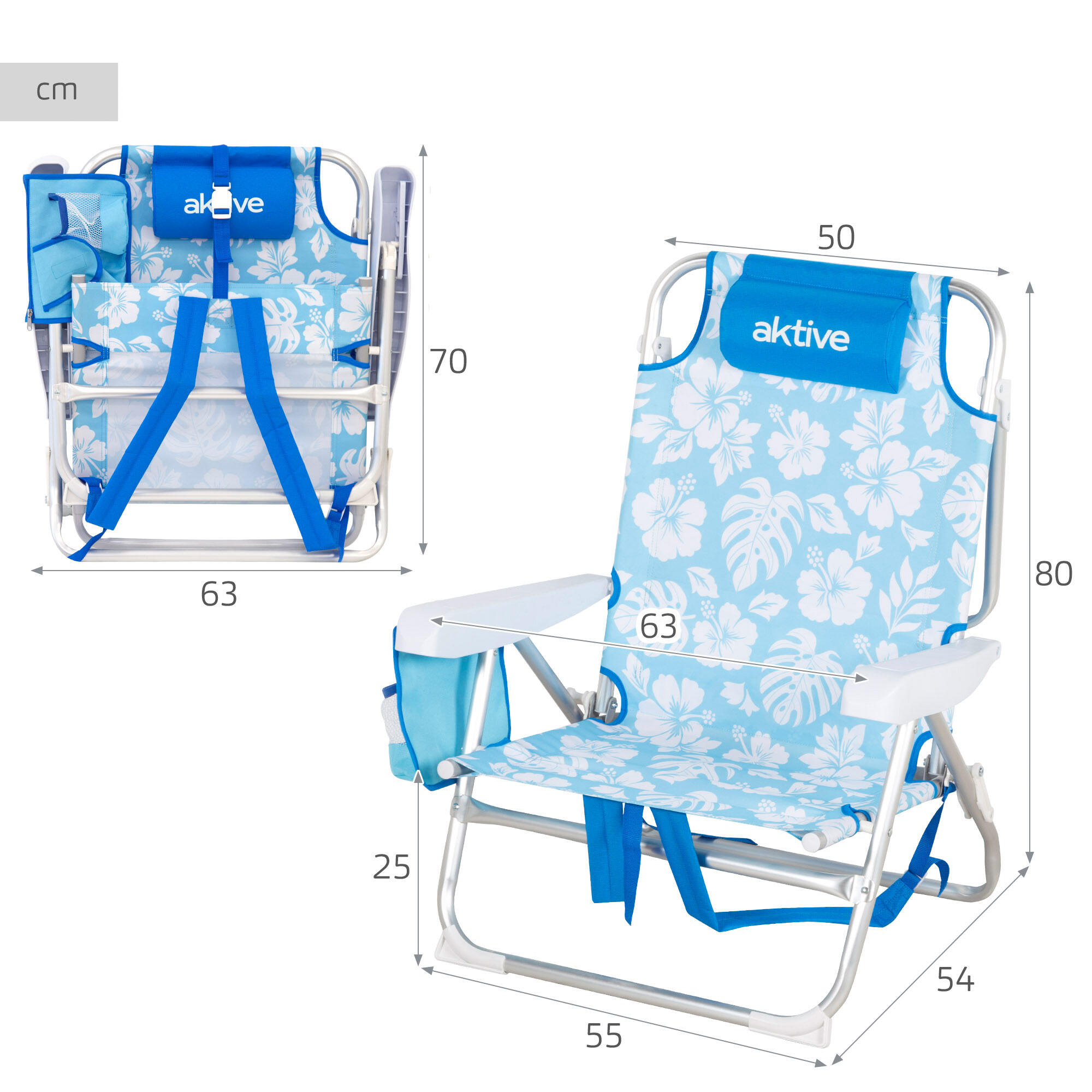 Lot de 2 chaises de plage multipositions moyennes (50x54x80 cm) 4/7