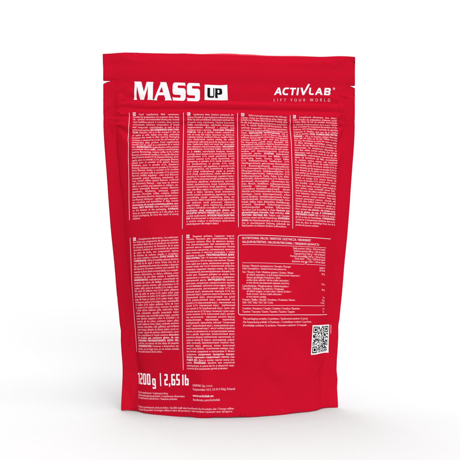 Activlab Mass Up Gainer 1200 g Erdbeere – High Calorie Gainer mit Whey Protein, 3/5