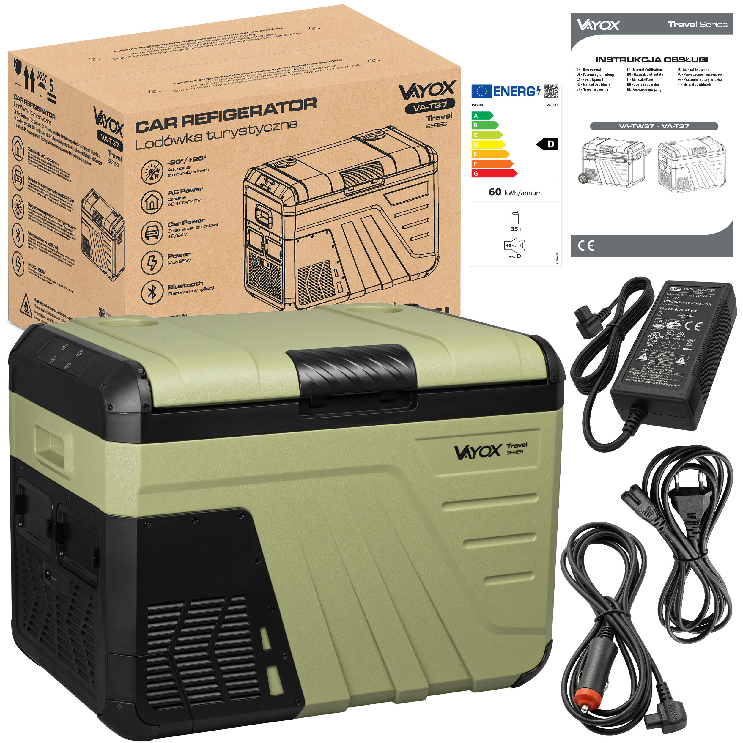 Frigorífico portátil de compressor Vayox VA-T37 12/24/230V 35L 7/8