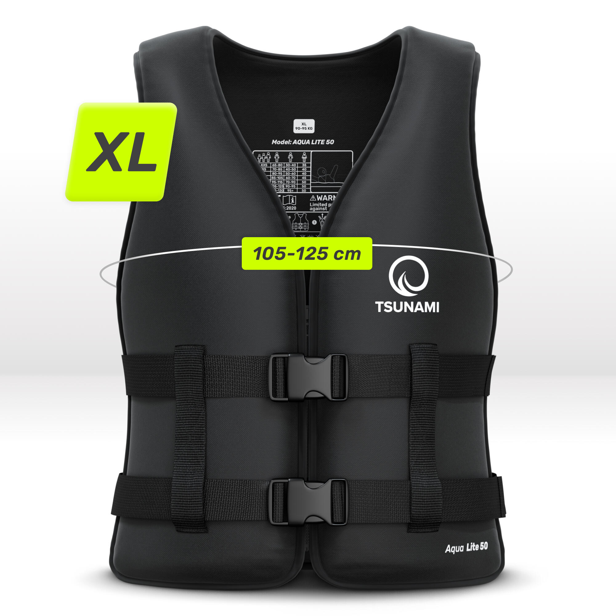 Giubbotto aiuto galleggiamento SUP asciugatura rapida TSUNAMI nero XL 6/7
