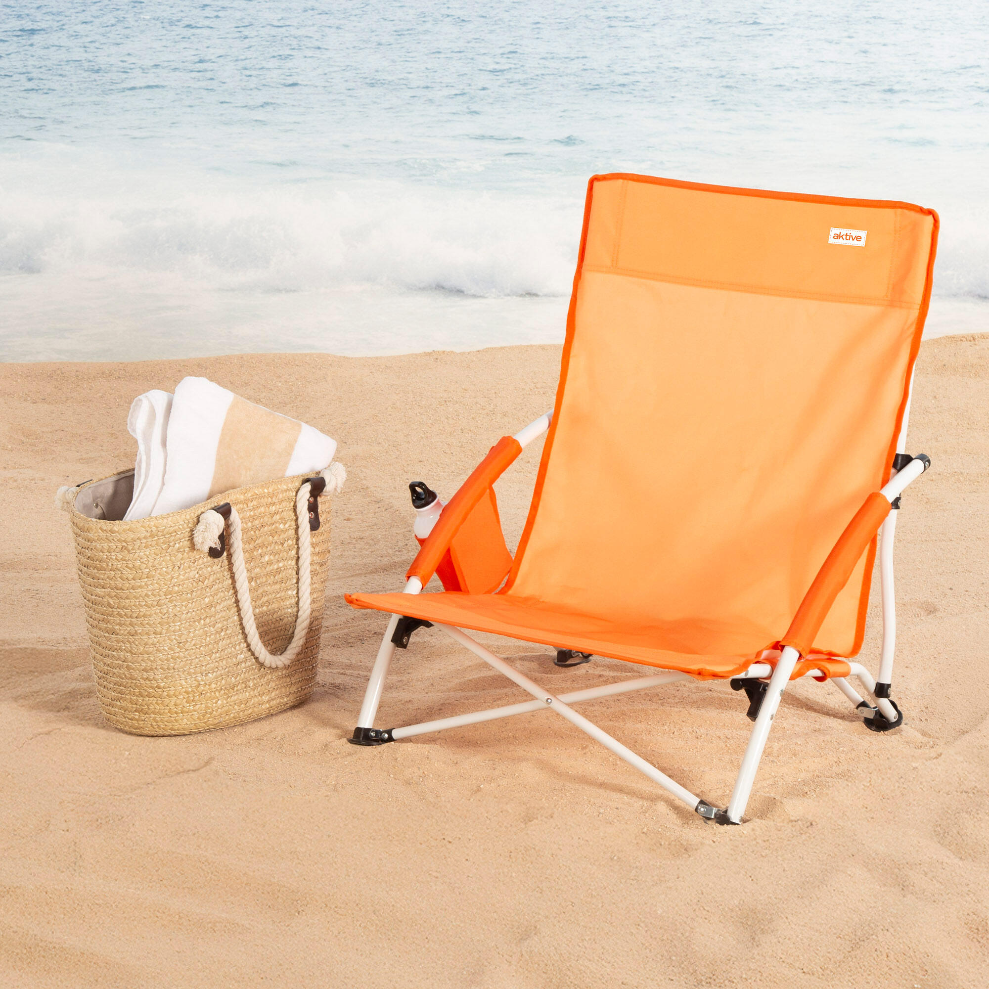 Pack 2 sillas playa plegable naranja con bolsillo lateral 3/7