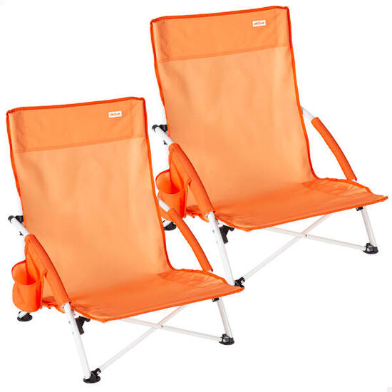 Confezione da 2 sedie da spiaggia basse fisse 50x49x66 cm arancioni