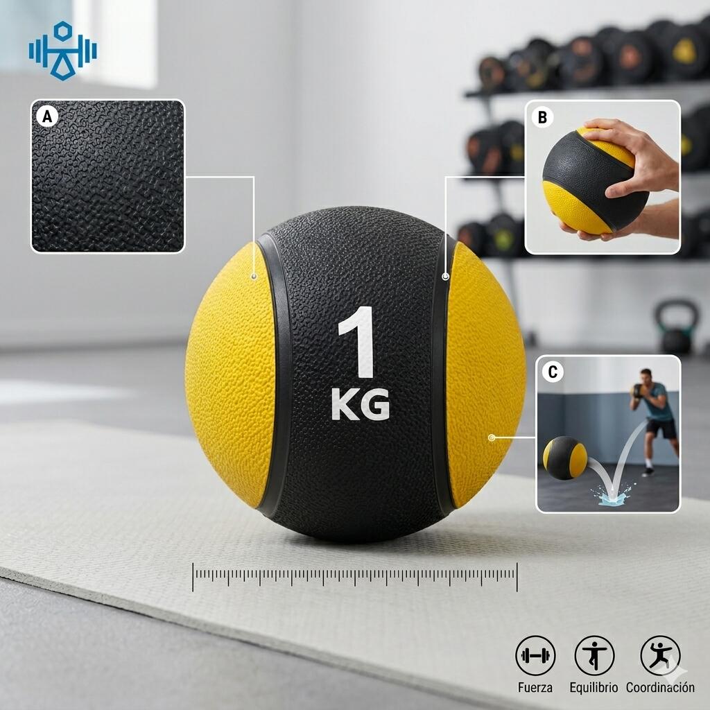 Balon Medicinal con Bote 1 kg Fitness Amarillo 2/3