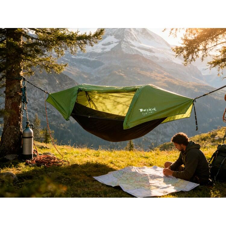 Tropical Hamac - Outdoor hanging hammock with mosquito net and tarp