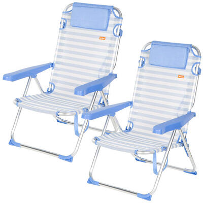 Confezione da 2 sedie da spiaggia alte multiposizione 48x60x90 cm a righe