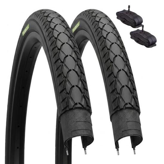 2 Banden 28x1 1/2(40-635)+Autoventiel, Fietsbanden 28 x 1/2 Zwart Trekking EV