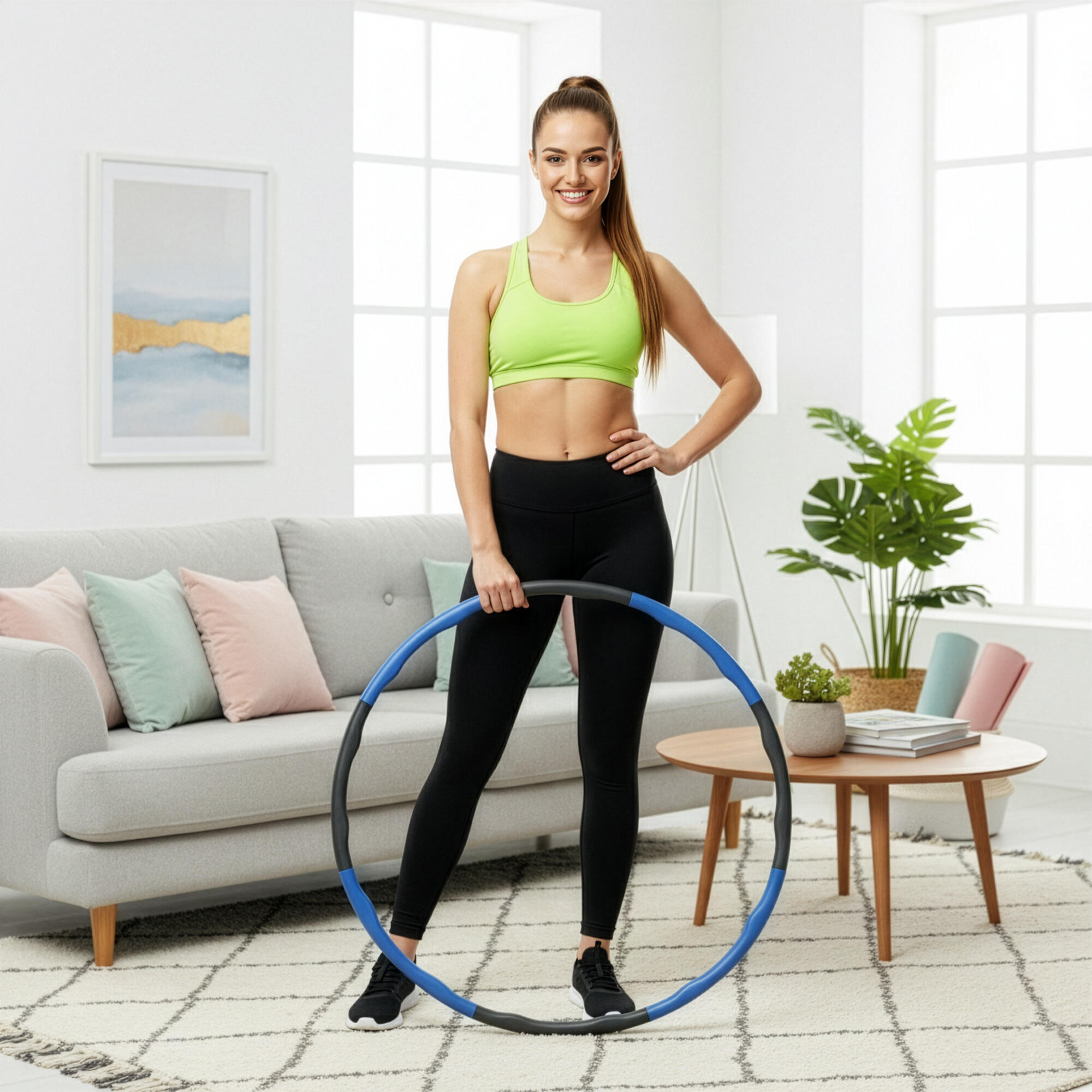 Hula hop fitness, składane 88 cm pianka NBR szaro-niebieskie 6/7