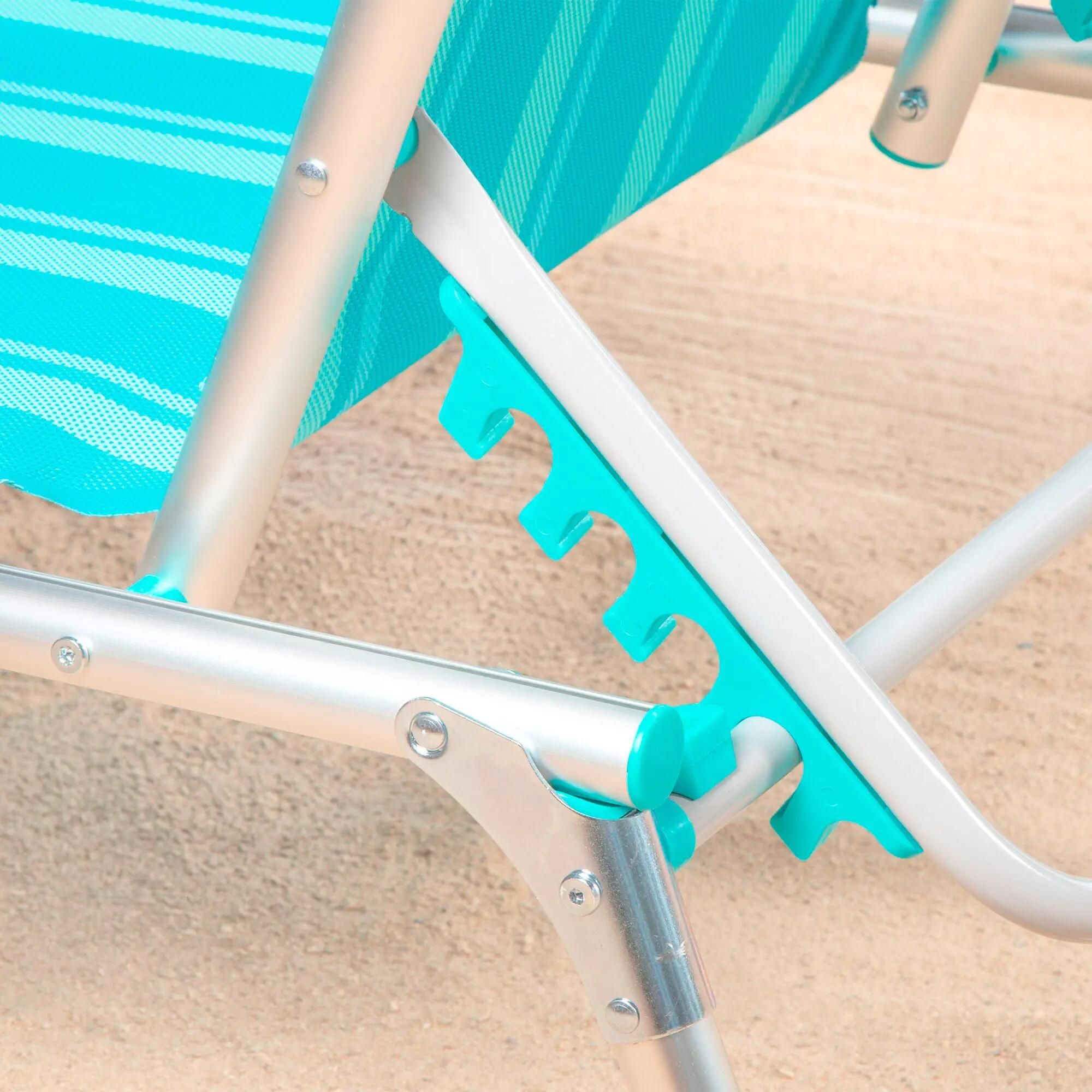 Lot de 2 chaises longues de plage multipositions 186x49x30 cm, rayures turquoise 7/7