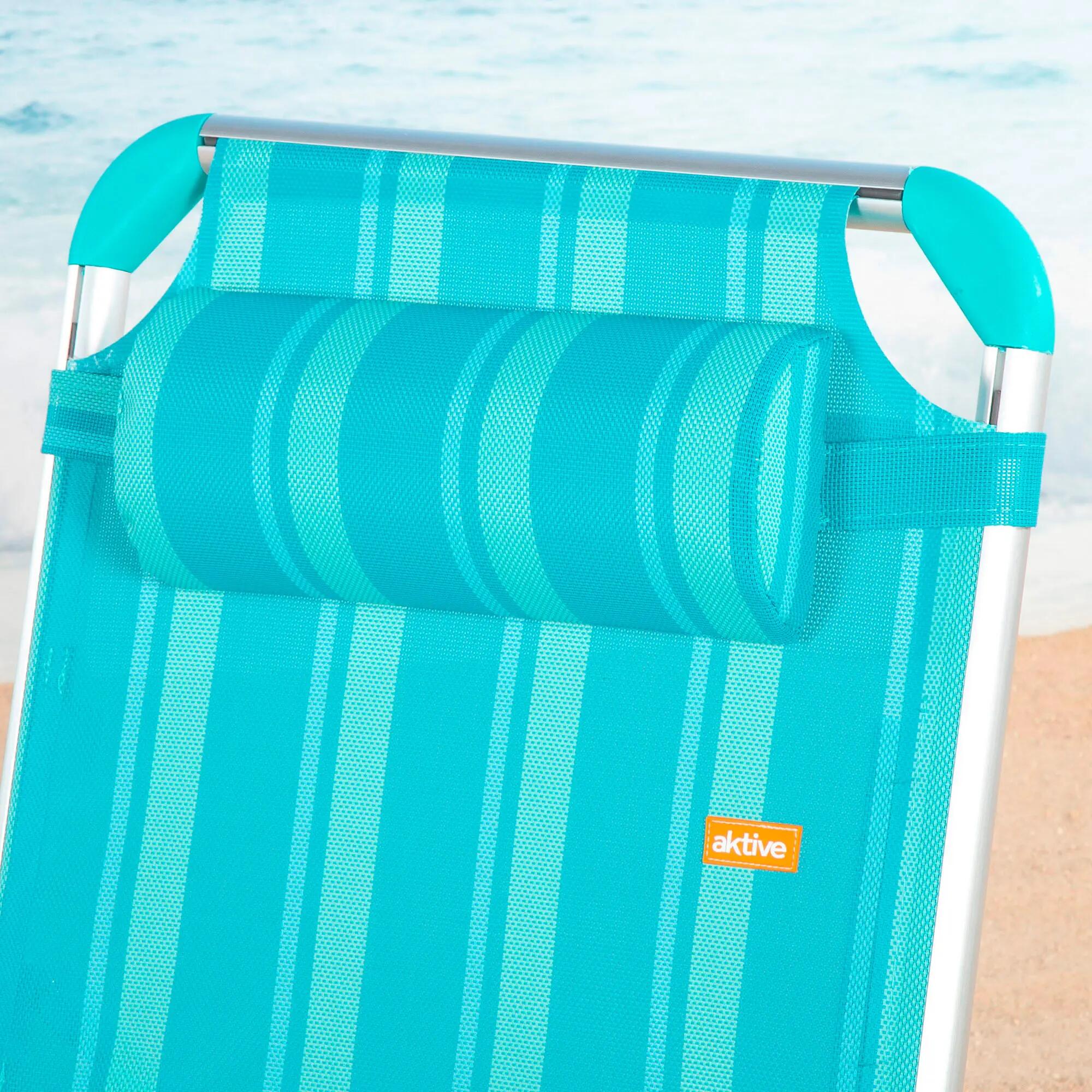 Lot de 2 chaises longues de plage multipositions 186x49x30 cm, rayures turquoise 6/7
