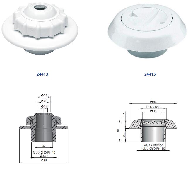 Boquilla de aspiración ION PURE Ø50 mm PN10 para piscina de hormigón 2/2