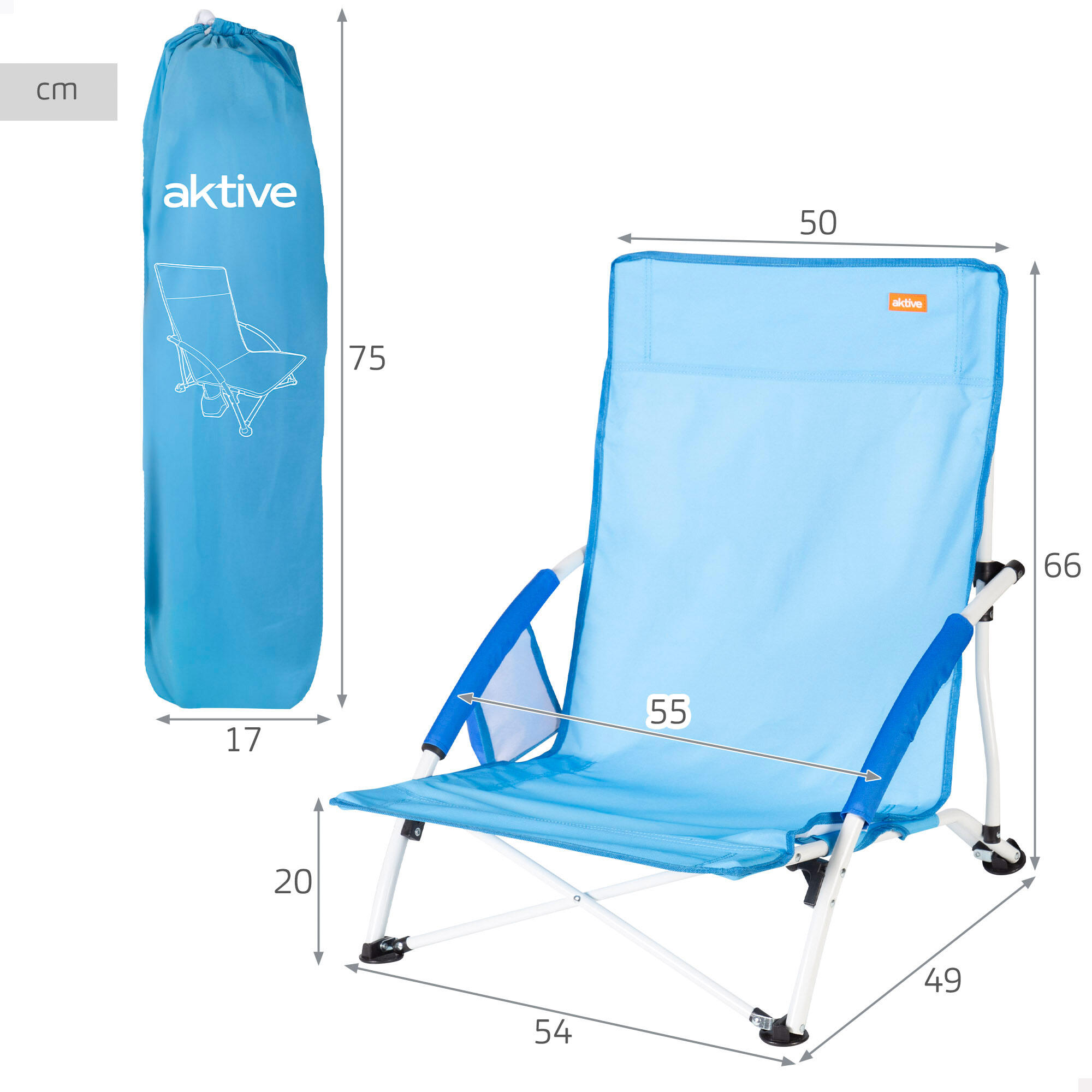 Set van 2 vaste lage strandstoelen 50x49x66 cm blauw 4/7