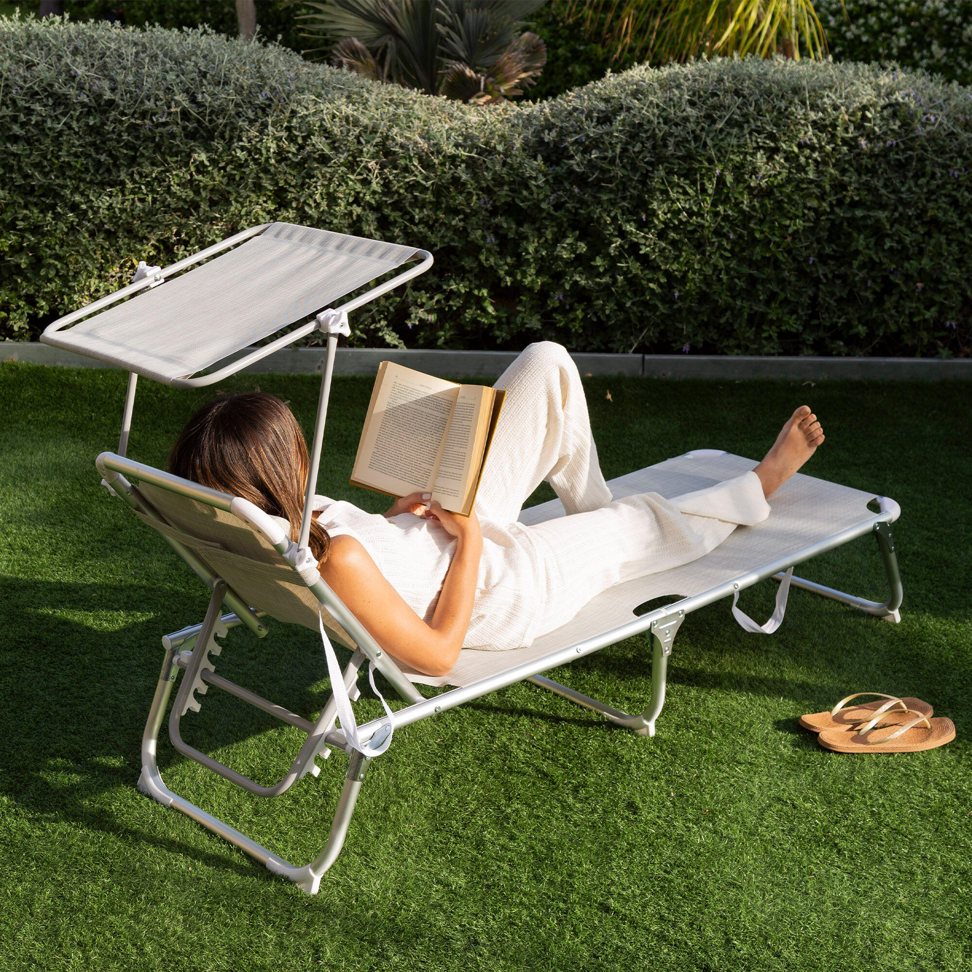 Lot de 2 chaises longues de plage multipositions 186x49x30 cm beige 2/7