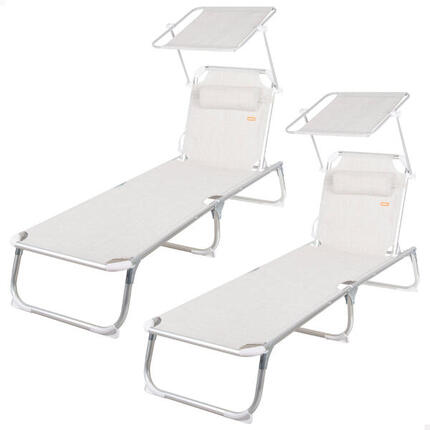 Lot de 2 chaises longues de plage multipositions 186x49x30 cm, style marin