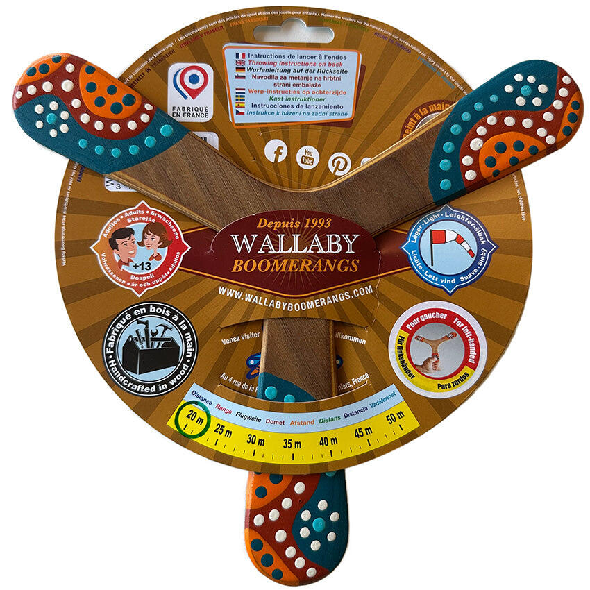 Boomerang peint à la main pour gaucher Wallaby Boomerang Warrukay WB106 Bois 24 2/3