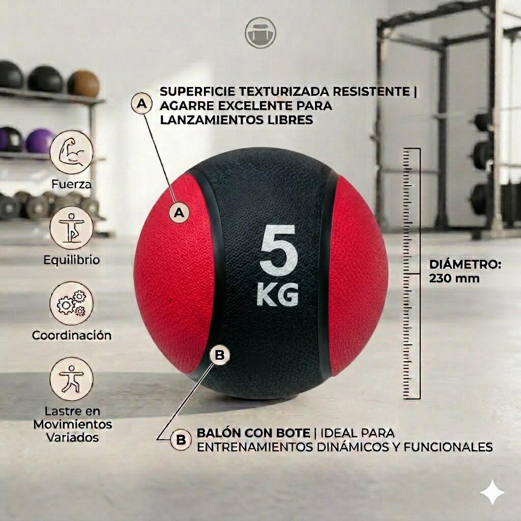 Balon Medicinal con Bote 5 kg Fitness Rojo 2/3
