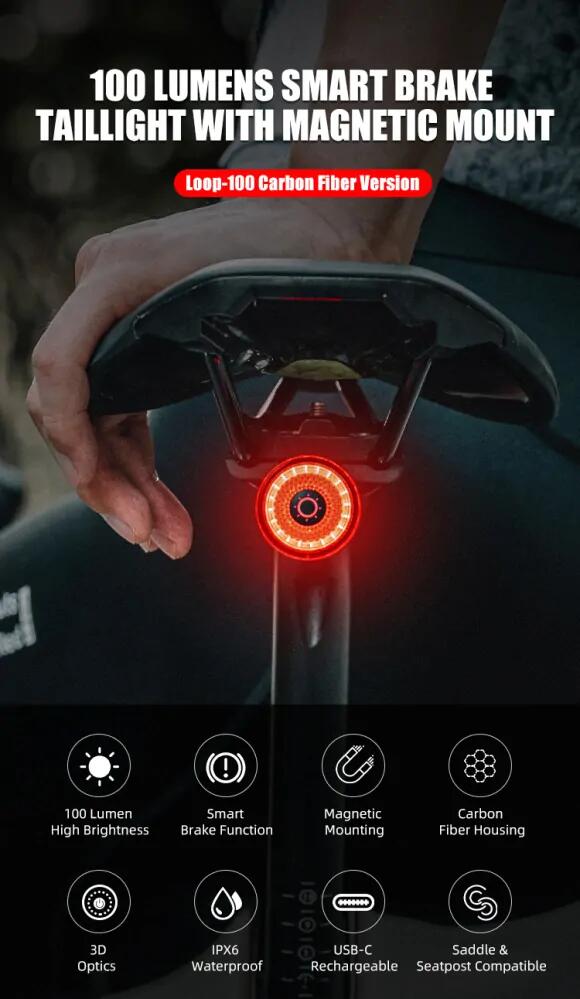 Zadní cyklistické světlo Gaciron Loop-100 Carbon 3/6