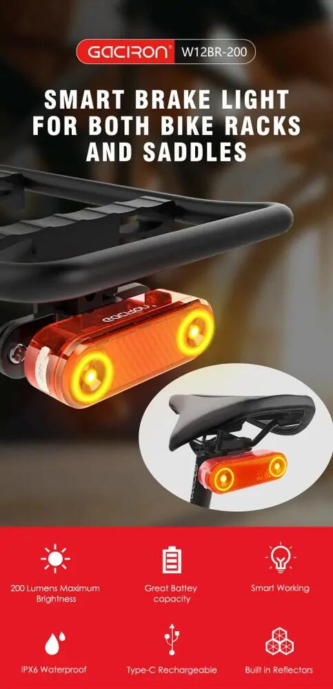 Zadní cyklistické světlo Gaciron W12BR-200 2/6