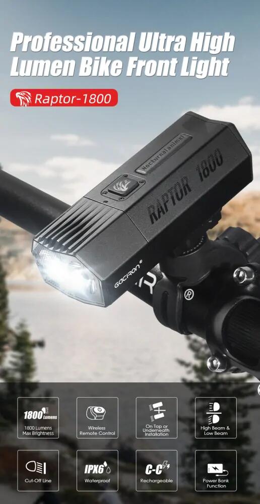 Přední cyklistická svítilna Gaciron Raptor 1800 2/6