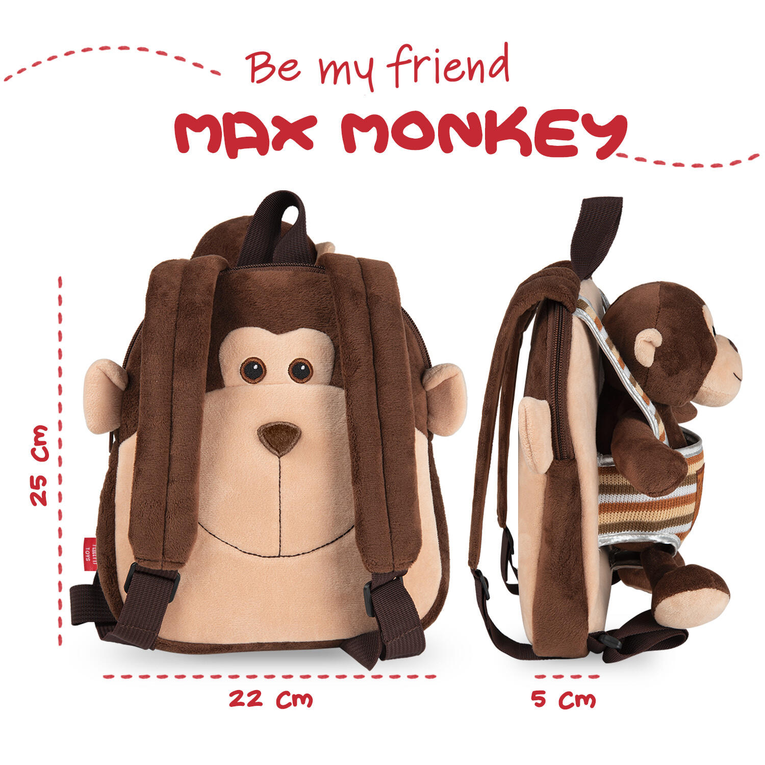 Wendbarer Rucksack mit Plüsch für Mädchen Perletti Max Monkey 3/6