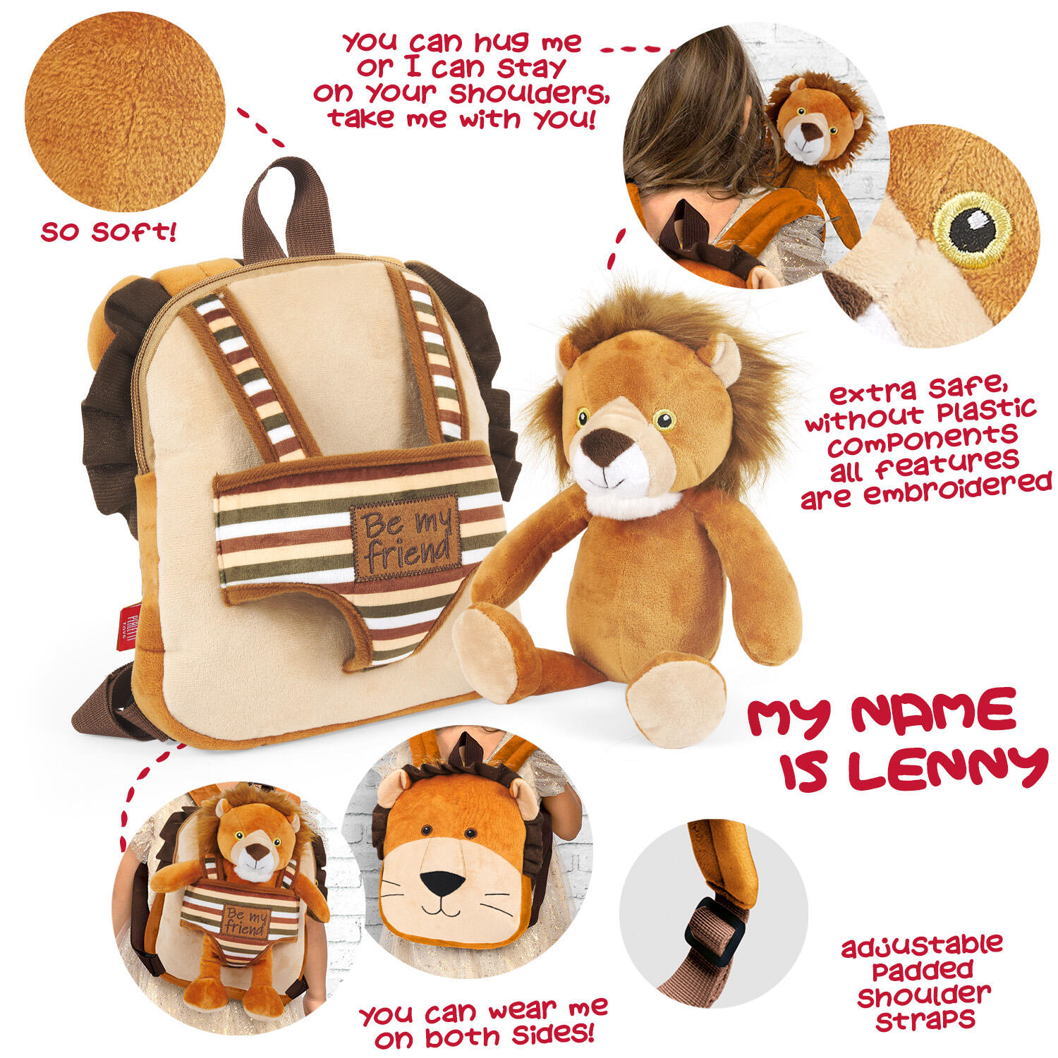 Wenderucksack mit Plüsch Perletti Lenny Lion 4/7