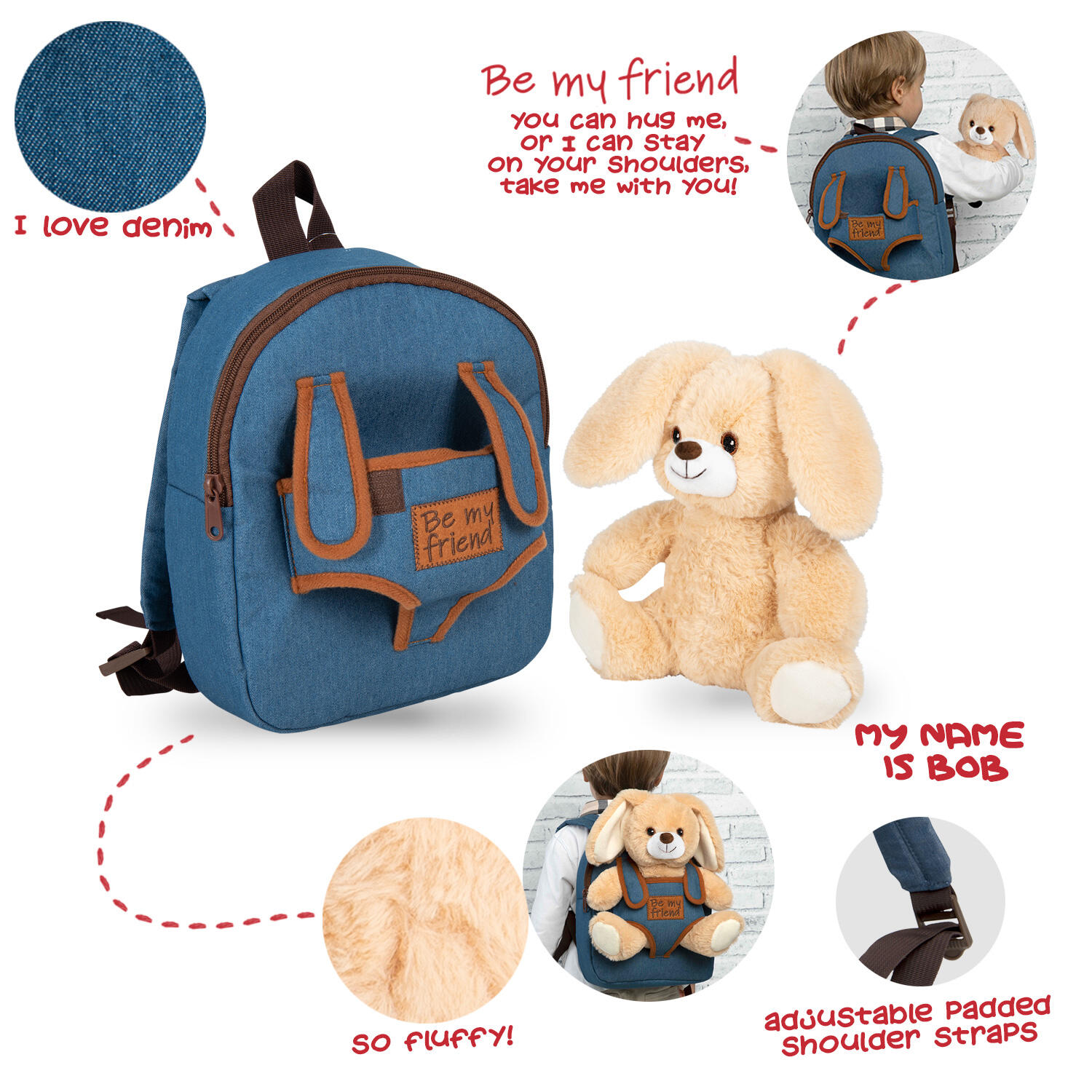 Zaino in Denim con Peluche Coniglietto 4/7