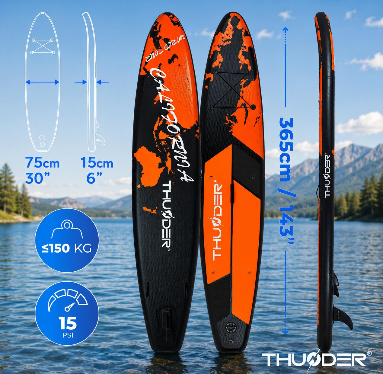 Prancha de SUP insuflável com acessórios THUNDER EARTH 365cm 2/8