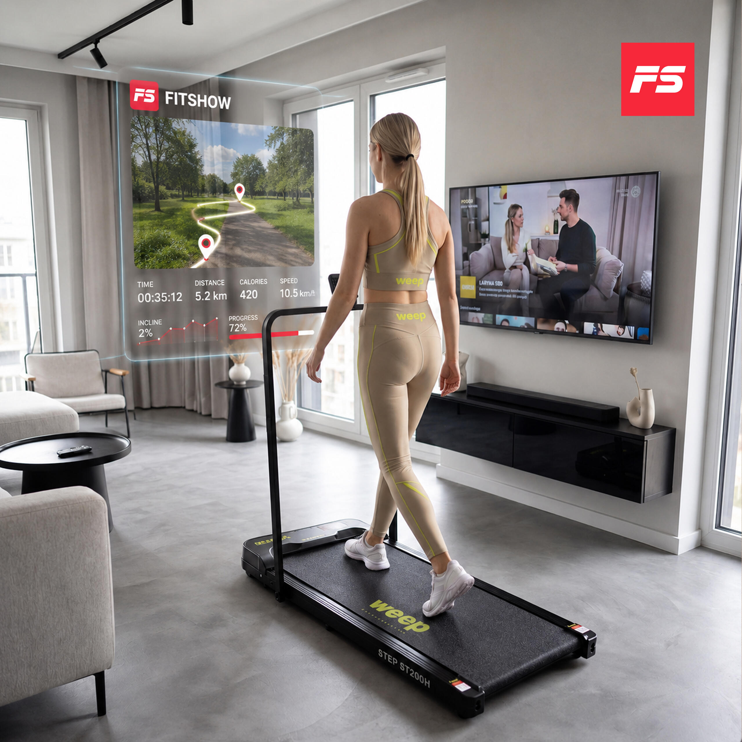 Bieżnia Elektryczna Składana pod Łóżko Biurko Weep STEP ST200H 2w1 Fit Show APP 3/7