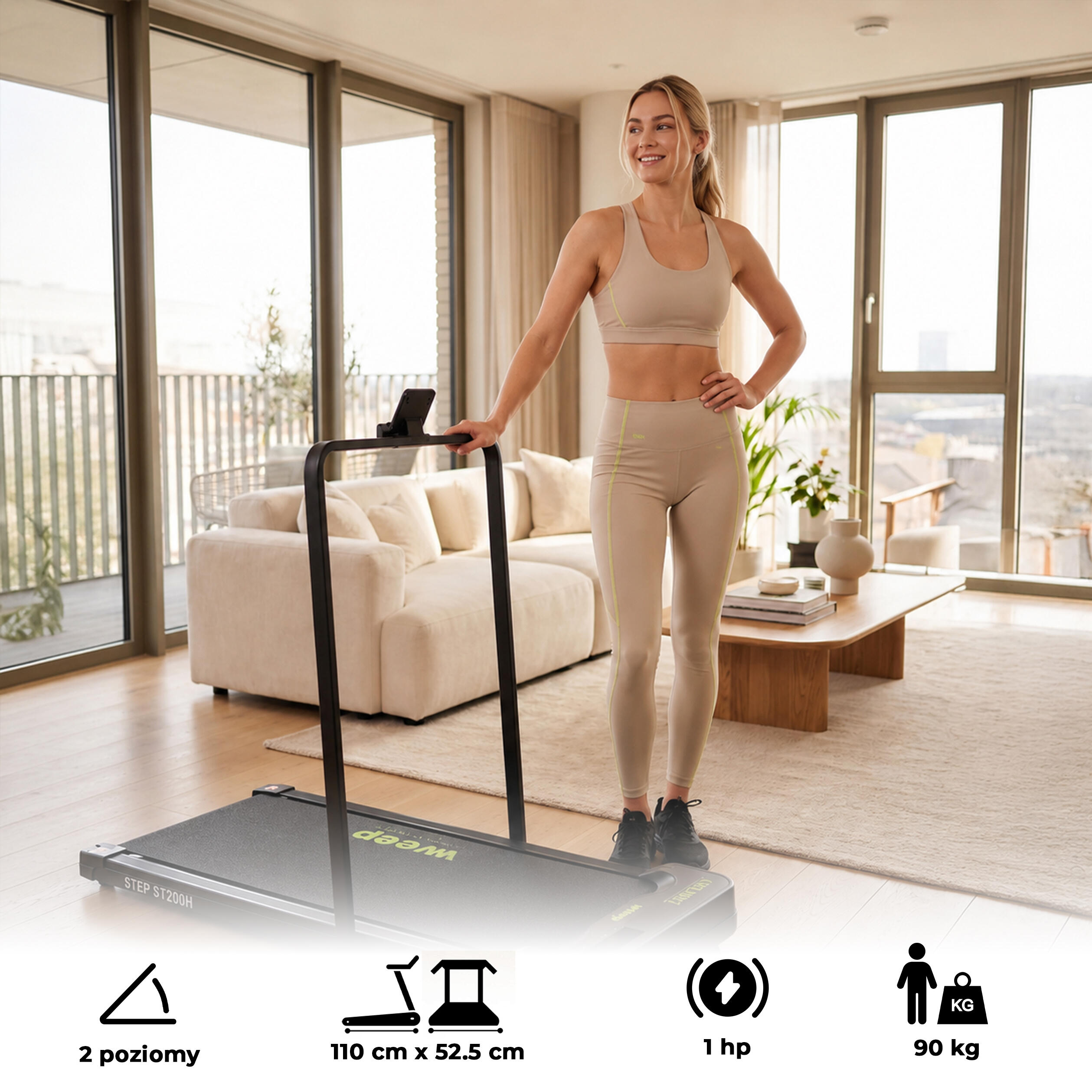 Bieżnia Elektryczna Składana pod Łóżko Biurko Weep STEP ST200H 2w1 Fit Show APP 4/7