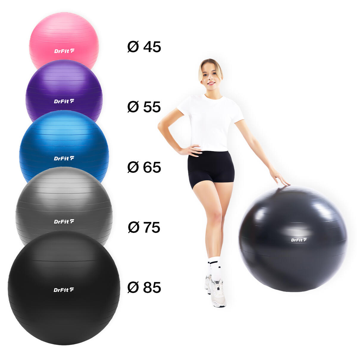 Piłka gimnastyczna gym ball do ćwiczeń gimnastycznych i fitness z pompką DrFit 7/7