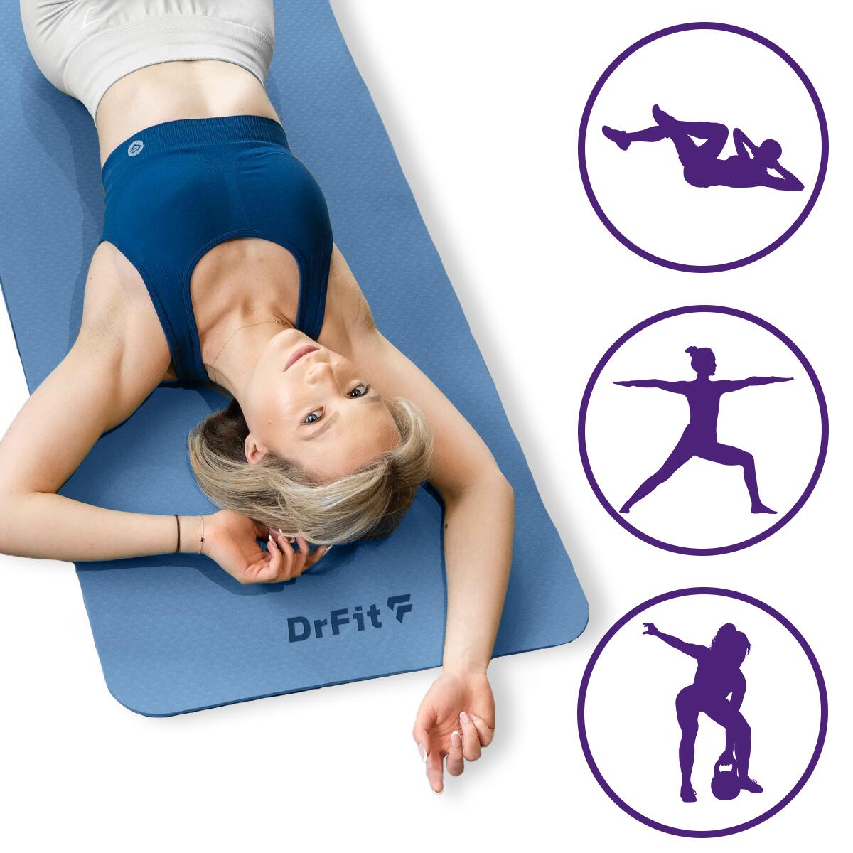 Unisex Joga Pilates Fitness Mata do Ćwiczeń Wygodna DrFit 2/7