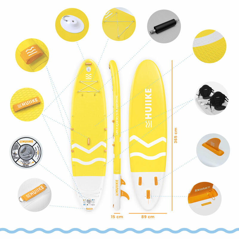 Tavola Sup Gonfiabile Adulti 2 Persone 12’ con Accessori, Fino a 170 kg, Gialla 2/8
