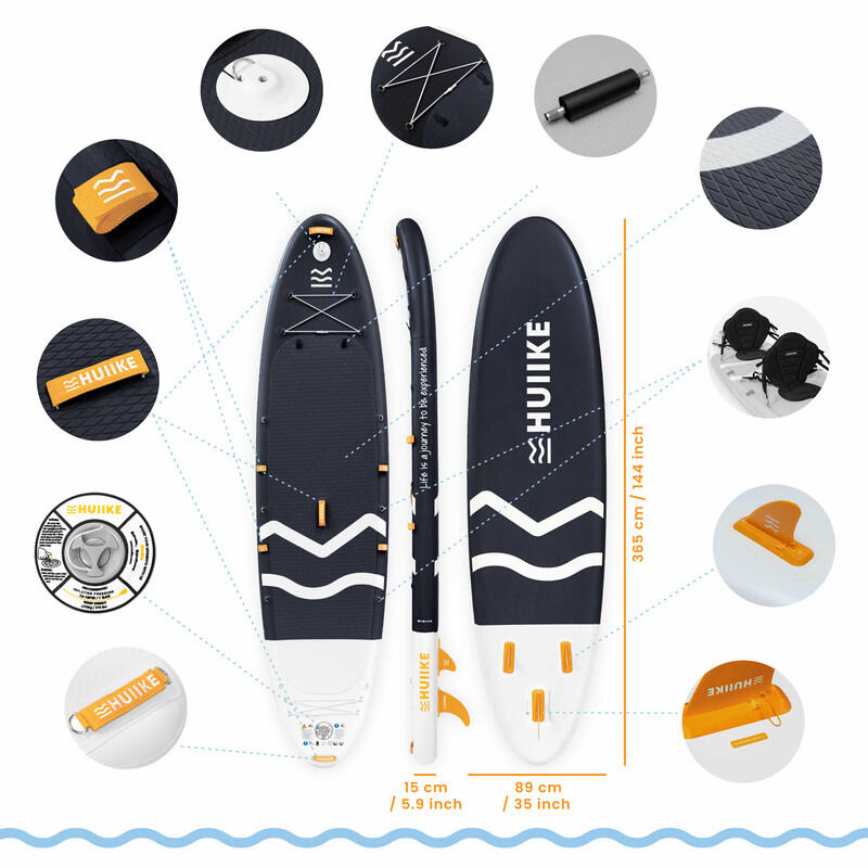 Nafukovací Paddleboard pro 2 Osoby 12’ s Příslušenstvím, do 170 kg, Černá 2/7