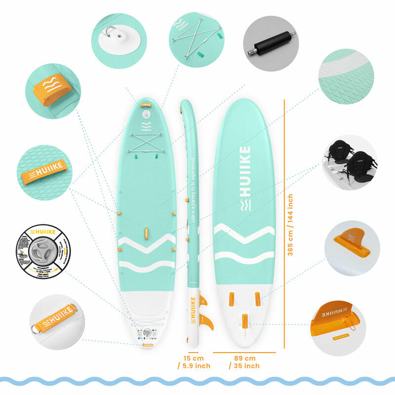 Stand Up Paddling Board Aufblasbar 2 Personen 12’ mit Zubehör, bis 170 kg, Grün 2/7