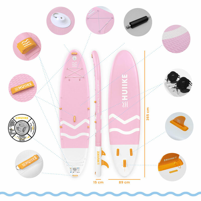 Stand Up Paddling Board Aufblasbar 2 Personen 12’ mit Zubehör, bis 170 kg, Rosa 2/7