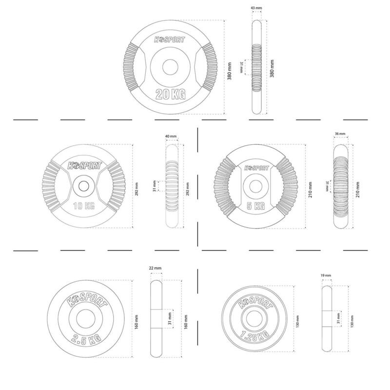 Gewichtscheiben Set  77,5 kg in Standardnorm (31 mm) I Hantelscheiben