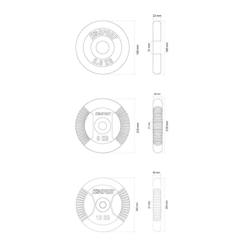 Bumper Plates Set 50 kg I Halterschijf Set in Standaard Norm (31 mm)