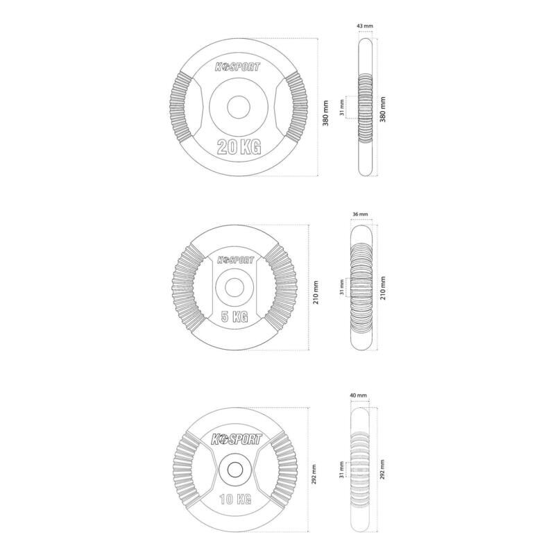 Bumper Plates Set 100 kg I Halterschijf Set in Standaard Norm (31 mm)