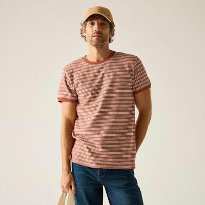 Heren benlin gestreept t-shirt met korte mouwen