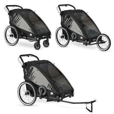 Rimorchio per Bicicletta Deluxe V2 - Rimorchio 3 in 1 - 2 Posti - Nero/Bianco