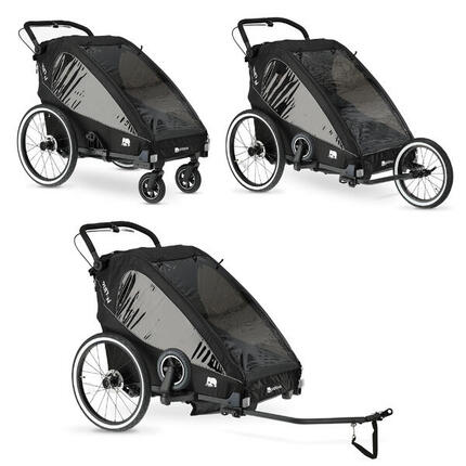 Remorque vélo de luxe - Remorque vélo 3-en-1 - Poussette - 2 places - Noir