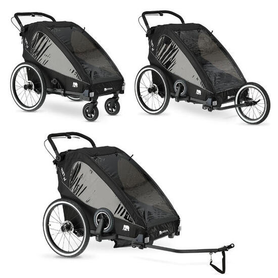 Remorque vélo de luxe V2 - Remorque vélo 3-en-1 - Poussette - 2 places - Noir