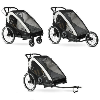 Rimorchio per Bicicletta Deluxe V2 - Rimorchio 3 in 1 - 2 Posti - Nero/Bianco