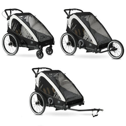 Remorque Vélo Luxe V2 - Remorque Vélo 3-en-1 - Poussette - 2 Places - Noir/Blanc