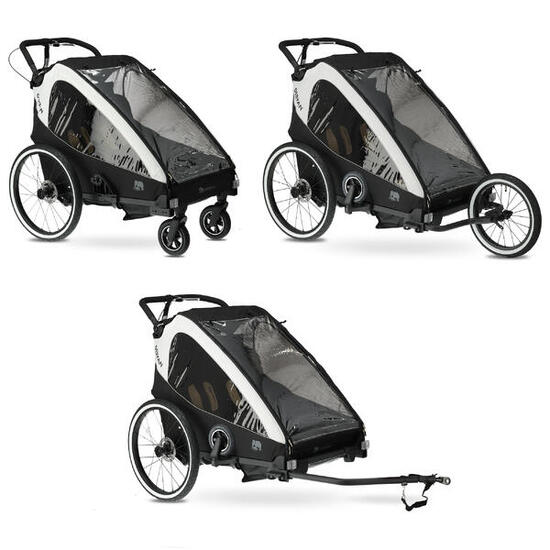 Remorque Vélo Luxe V2 - Remorque Vélo 3-en-1 - Poussette - 2 Places - Noir/Blanc