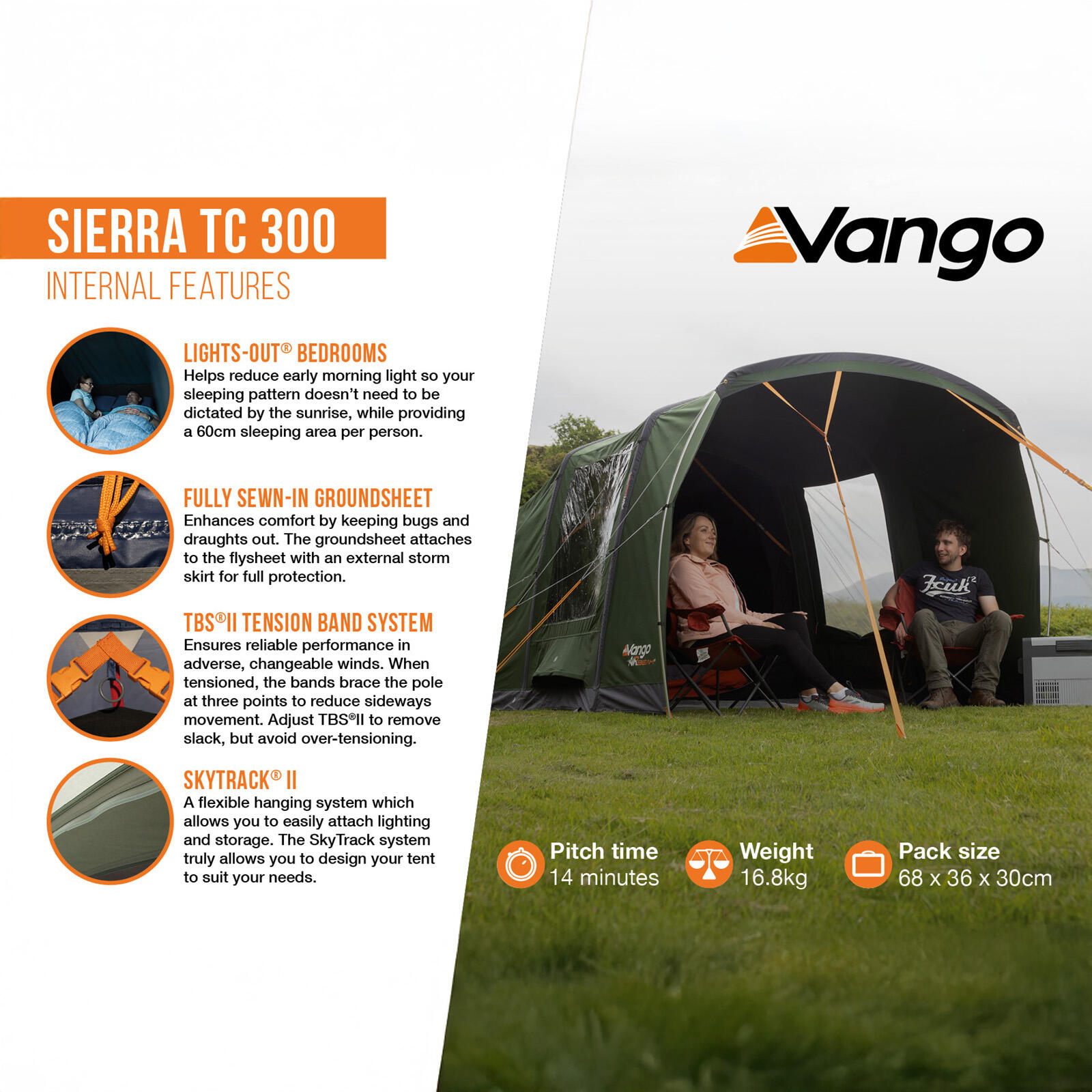 Tienda Sierra 300 TC tienda de campaña para 3 personas de algodón 3/7