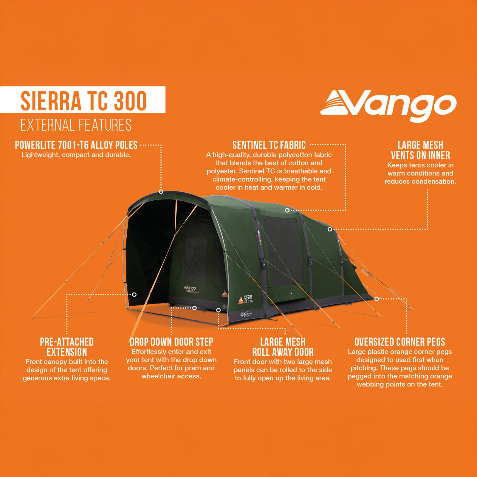 Tienda Sierra 300 TC tienda de campaña para 3 personas de algodón 4/7