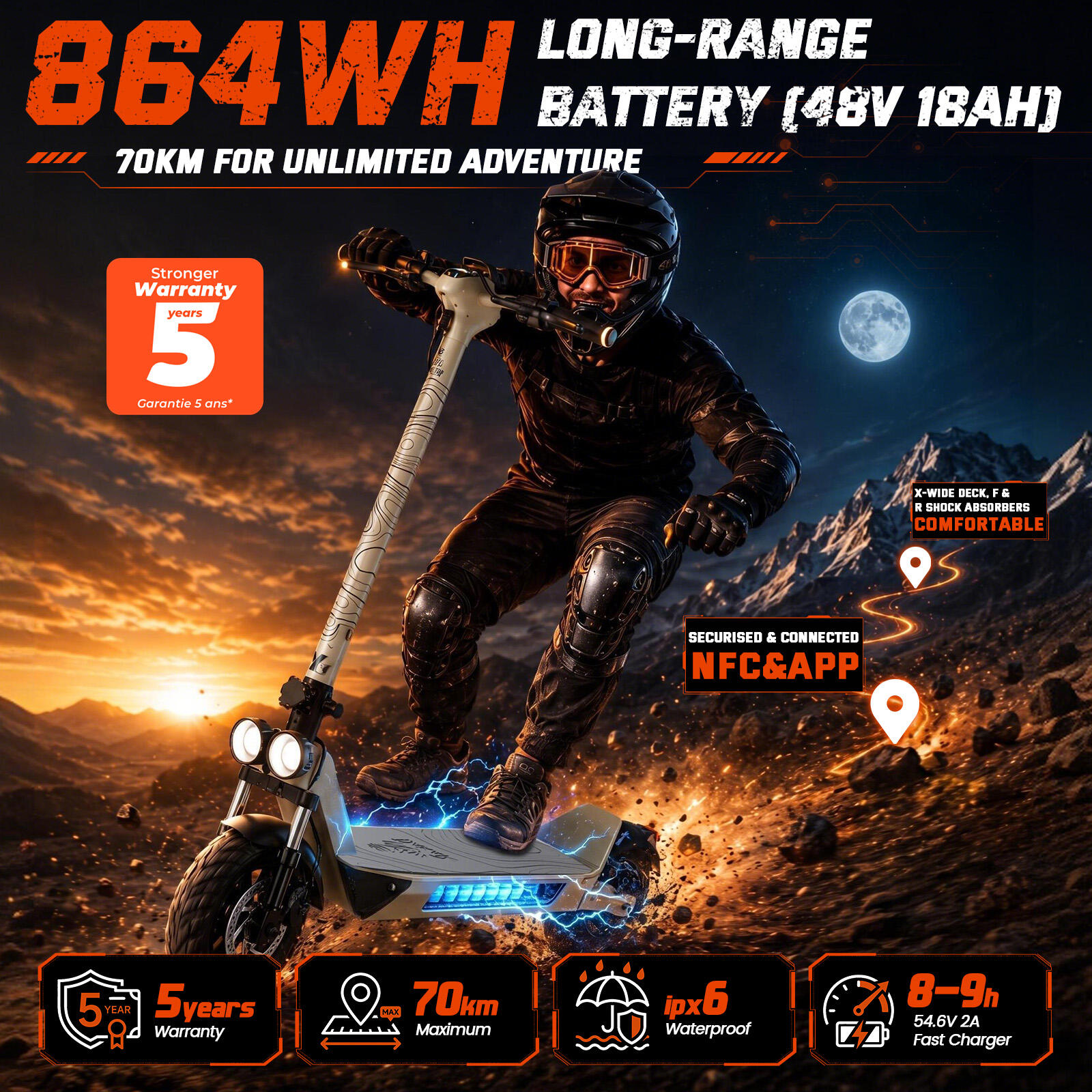 DAKAR 110 PRO Trottinette Électrique Pliable 1800W 11" 864Wh 70km Gar 5 ans 3/7