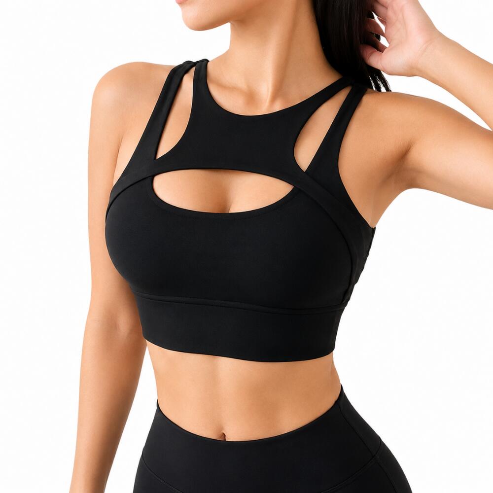 Nylon Sports Bra for Women (Black-L)