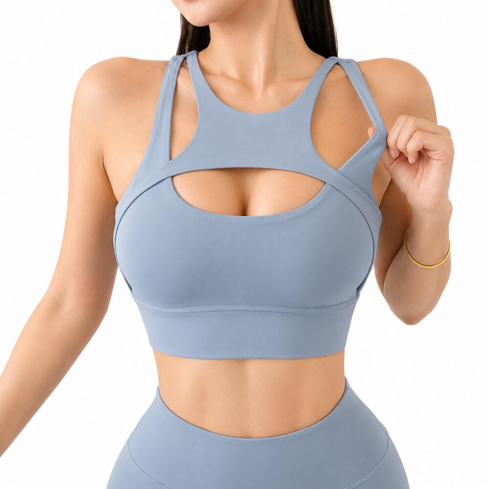 Nylon Sports Bra for Women (Grey Blue-S)
