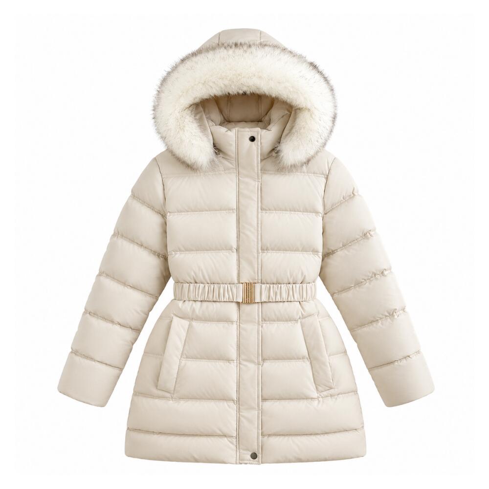 Girls Winter Hooded Plush Cotton Jacket (White-4T)